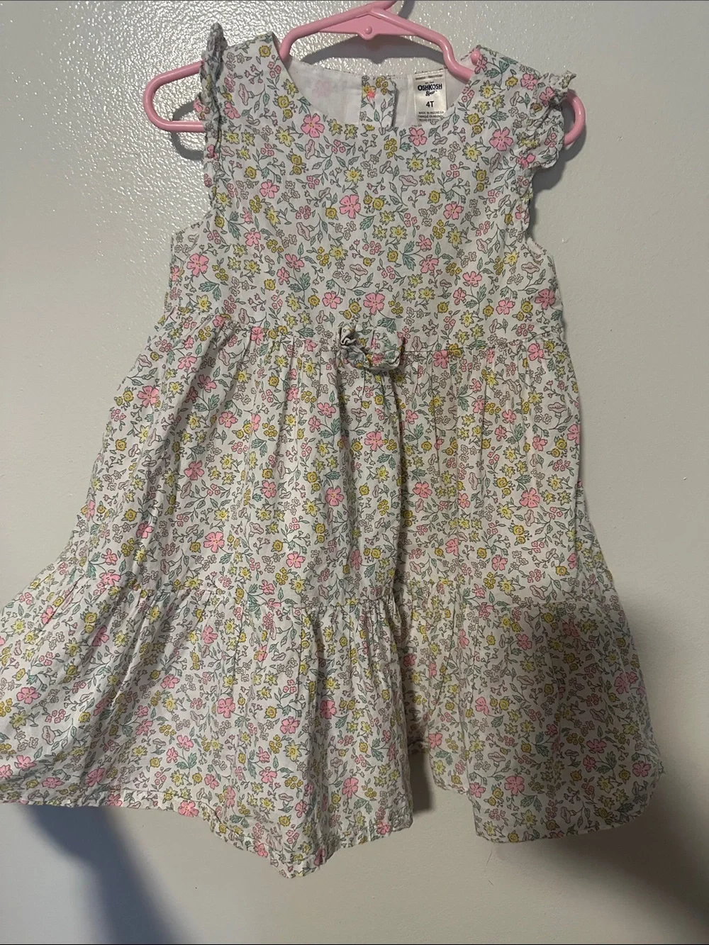 OshKosh B'gosh White Floral Cotton Dress with Pink and Yellow Flowers